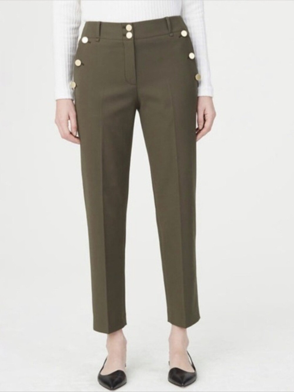 Club Monaco Byllie Pants Olive Green Gold Button Trouser Size 00